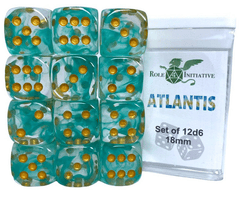 Role 4 Initiative Dice: 18mm D6 12ct Diffusion Cube Atlantis R4I50410-12P
